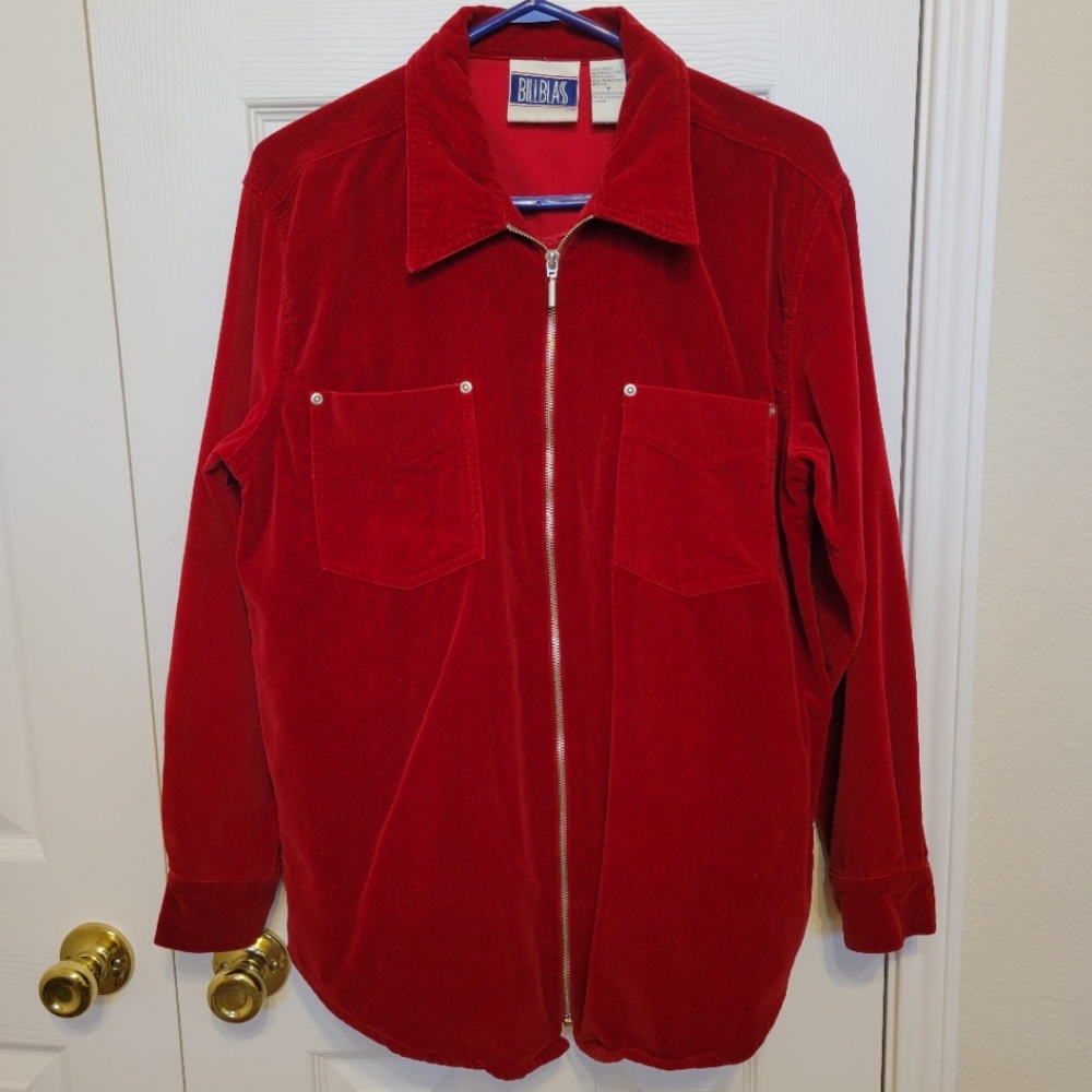Vtg 1990s Red Zip Up Shirt / Jacket - Size Medium - Bill Blass